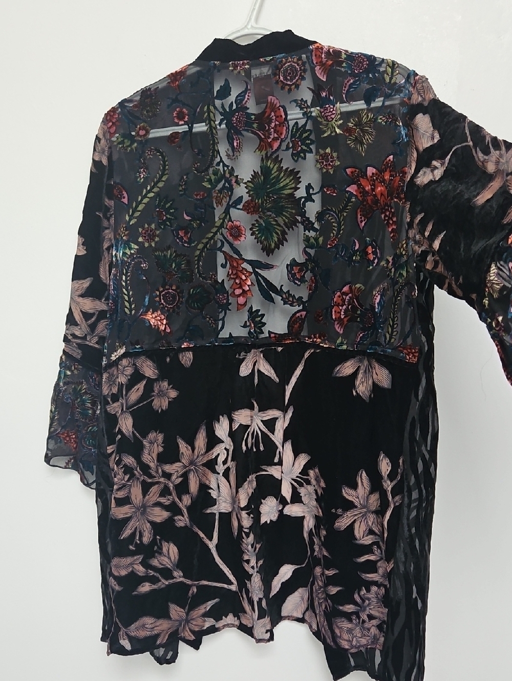 Multiples Burnout Velvet Jacket Womens Sz L Black Flared Kimono Floral NWT - Picture 10 of 11